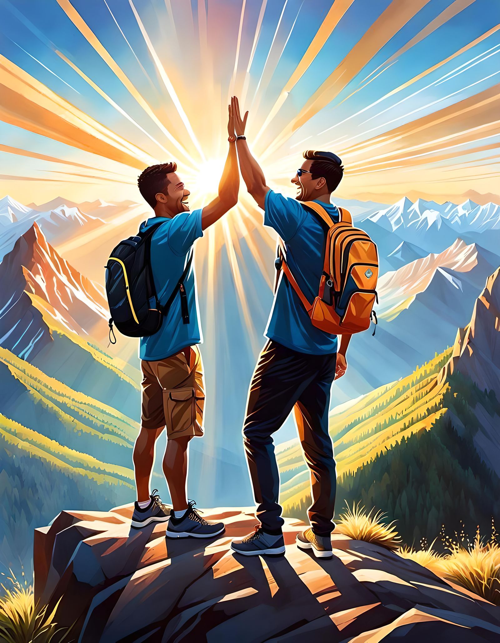 Epic Mountain High Five: Artgerm, WLOP, Lou Xaz Style