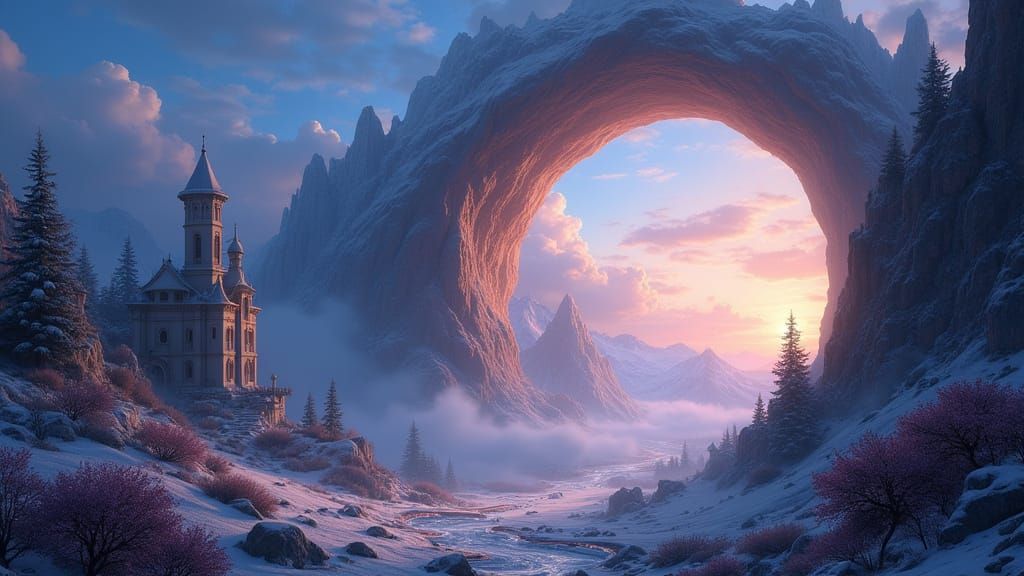Fantasy Space Portal Reveals Hyperdetailed Misty Mountainsca...
