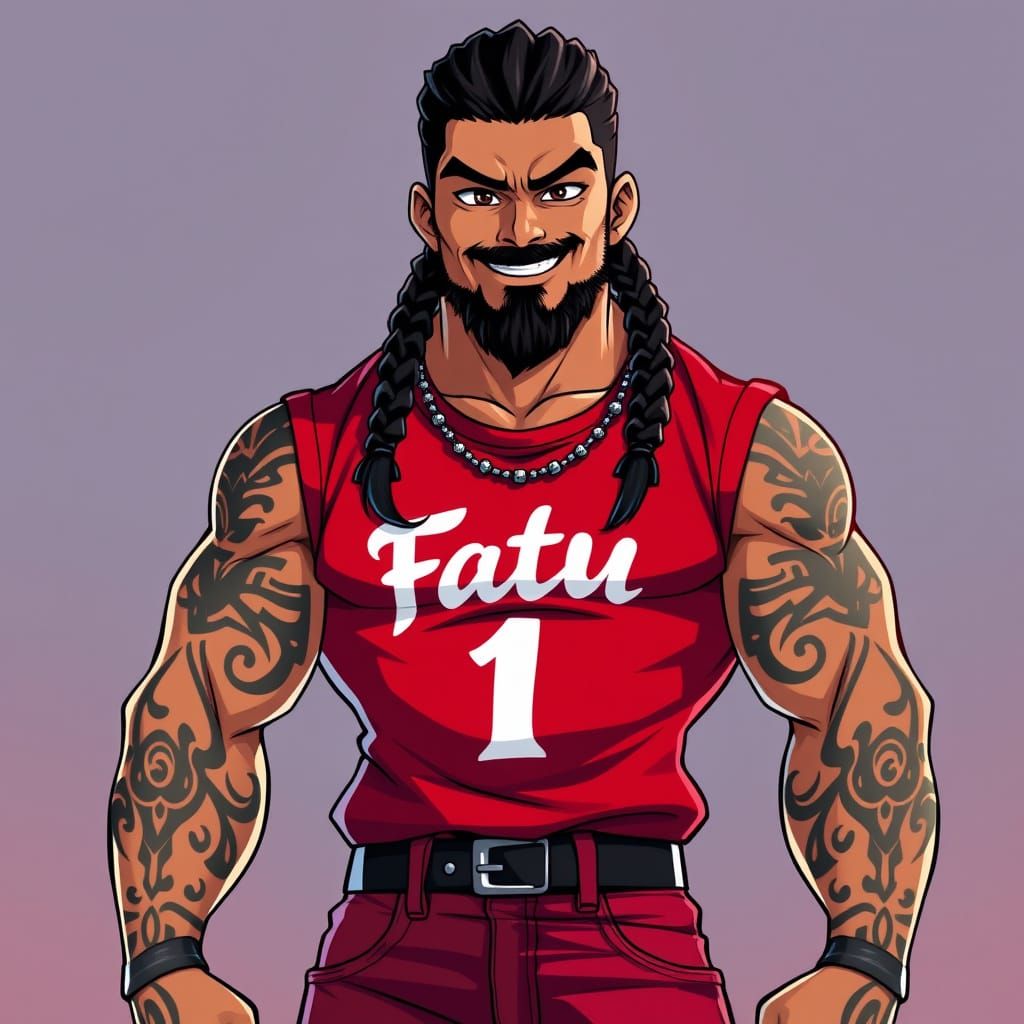 Anime Wrestler with Tribal Tattoos and Braids