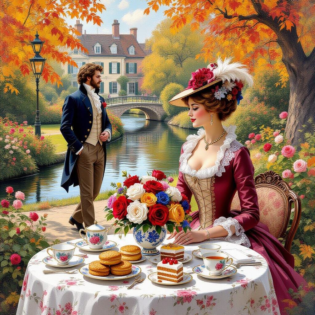 Elegant Tea Party in Gouache Style