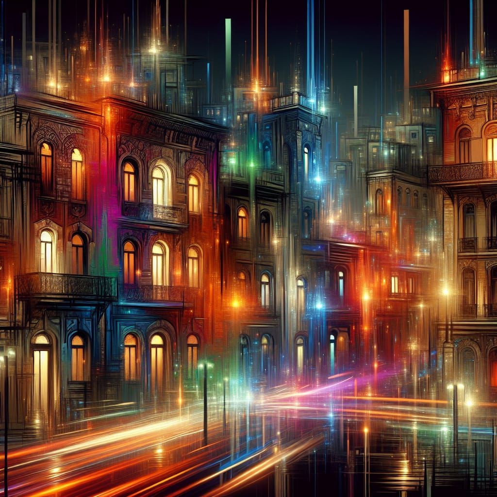 Vibrant Cityscape Unveils Urban Life at Night