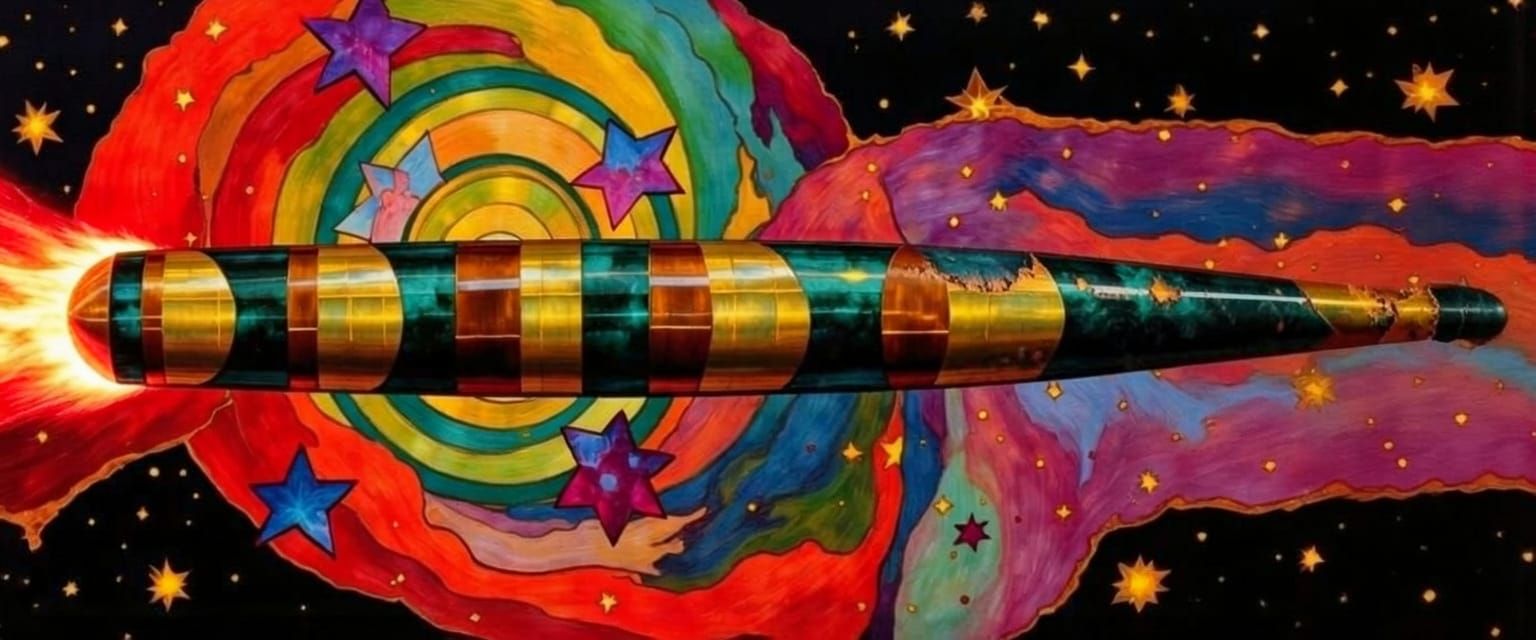 Art Nouveau Sci-Fi Painting of a Copper Cylinder in Nebula