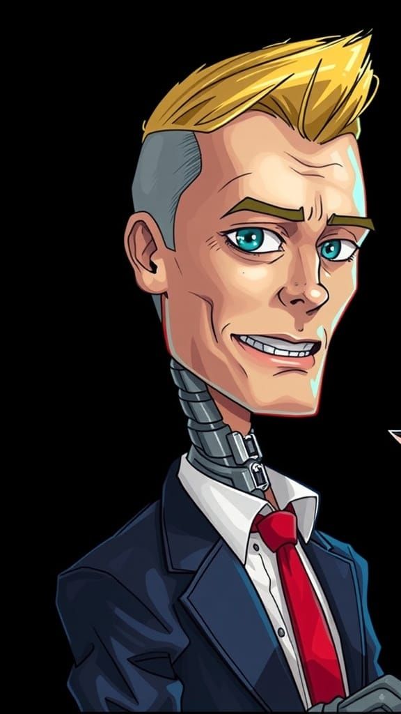 Android Bartender in Cyberpunk Setting with 80's Animated St...