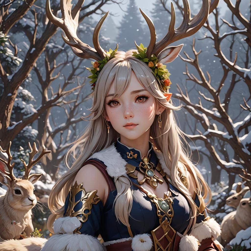 Jackalope Waifu in 3D Anime Style