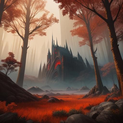 King Dragon in Misty Woods: Dark Fantasy Art