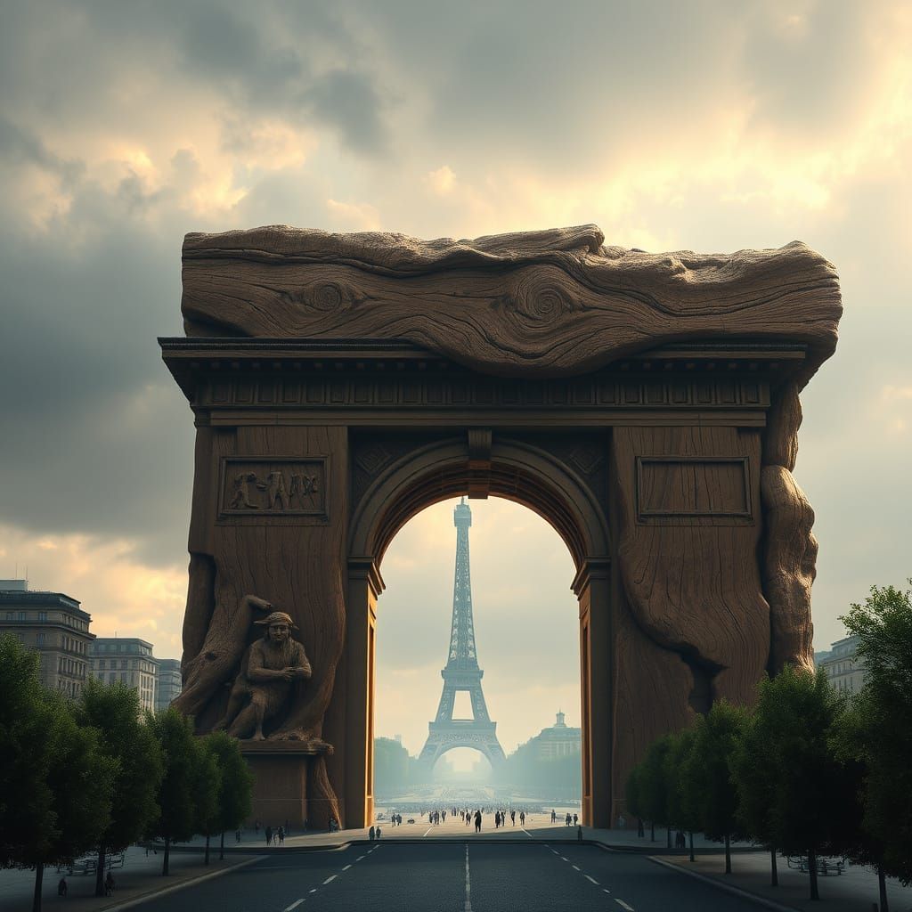 Wooden Arc de Triomphe in Paris, Digital Painting