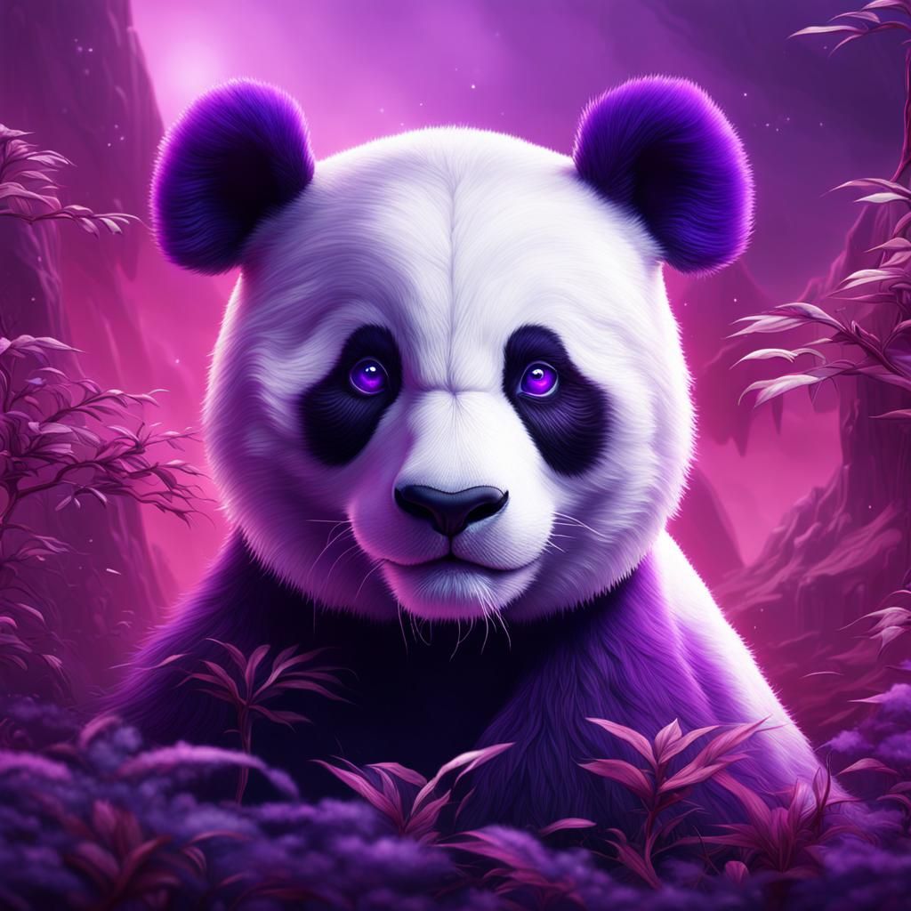 Purple-Eyed White Panda in Detailed Digital Painting