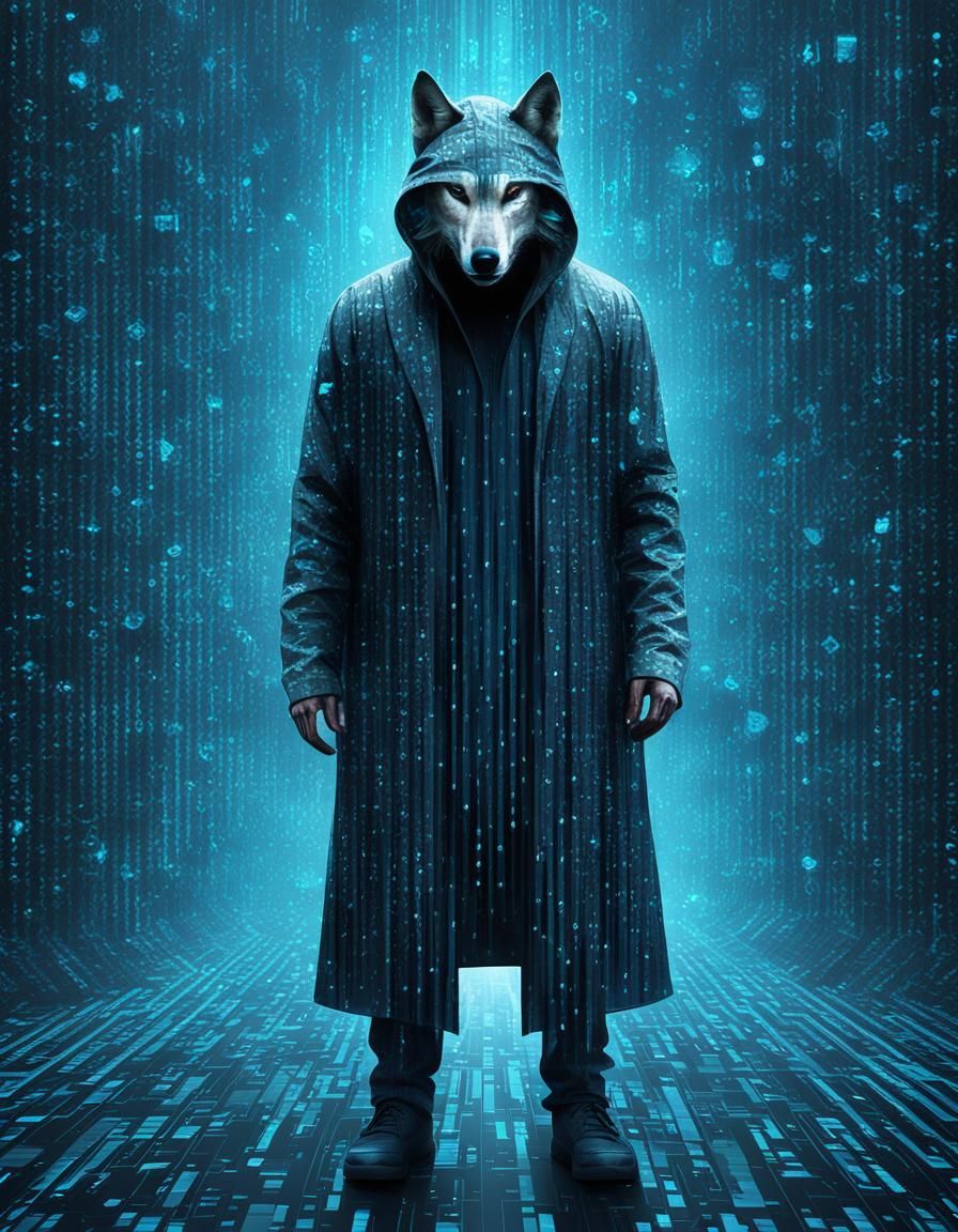 Man-Wolf in Matrix Digital World with Glitch Effects