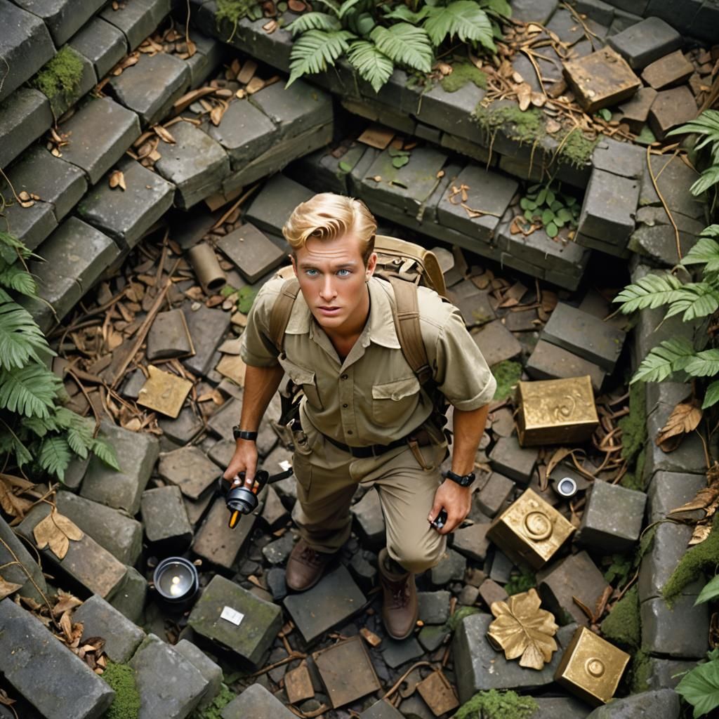 Jungle Treasure Hunter in a B-Movie Photograph