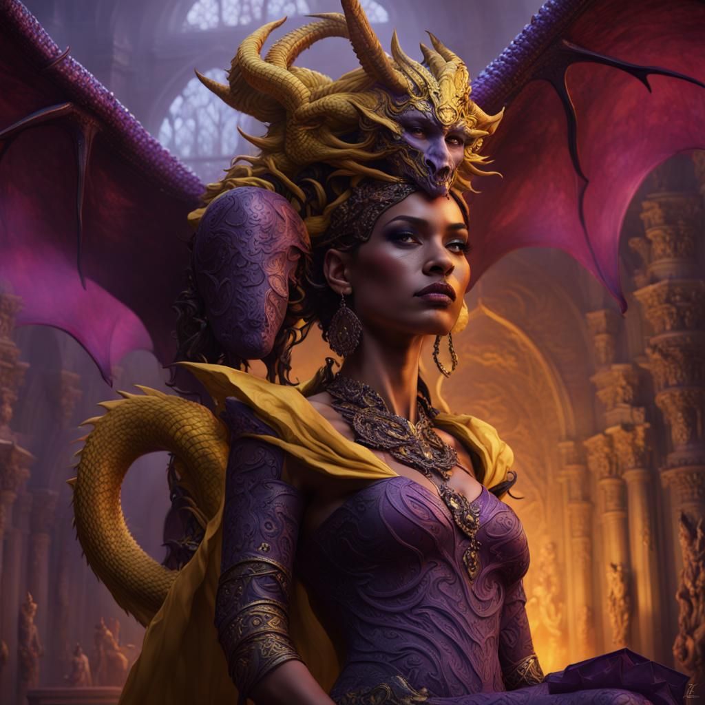 Queen with Dragon: Dark Fantasy Concept Art