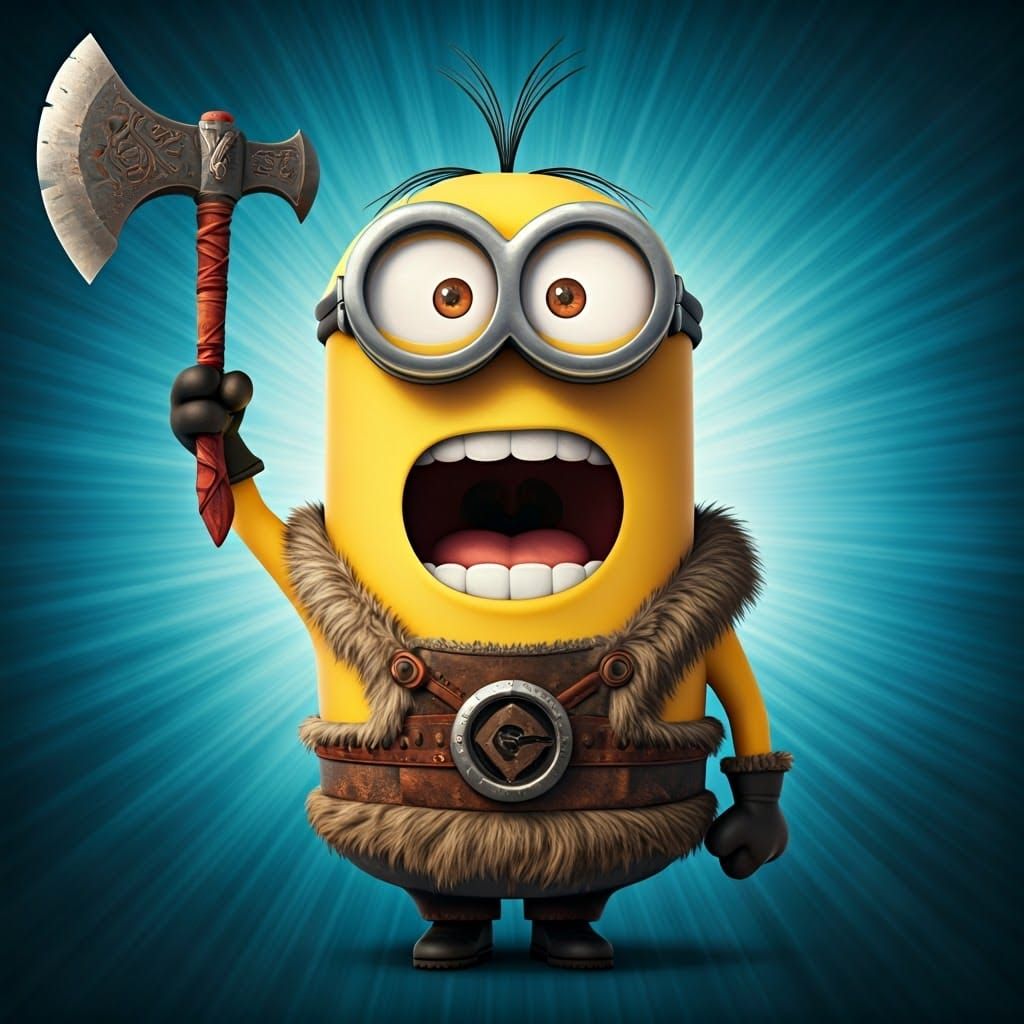 Minion Barbarian in Pixar 3D Style