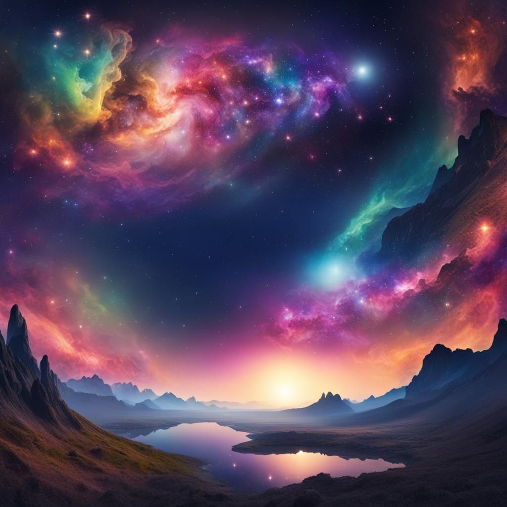 Colorful Galaxy Over Fantasy World
