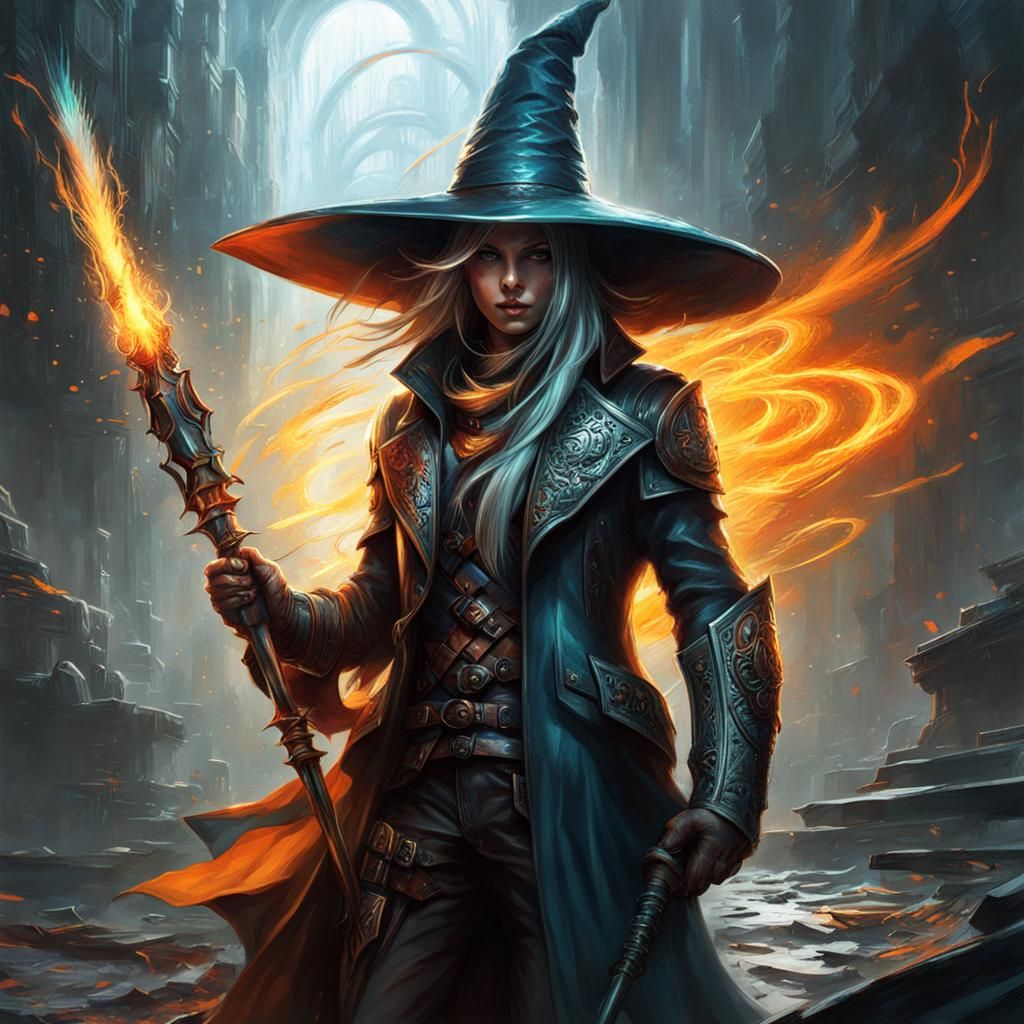 Aetherpunk Wizard in Post-Impressionistic Action Painting