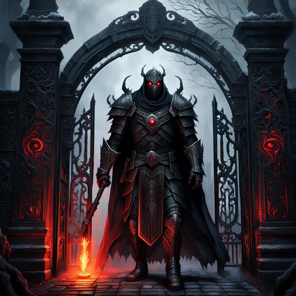 Dark Figure Emerges from Gate: Dark Fantasy Art