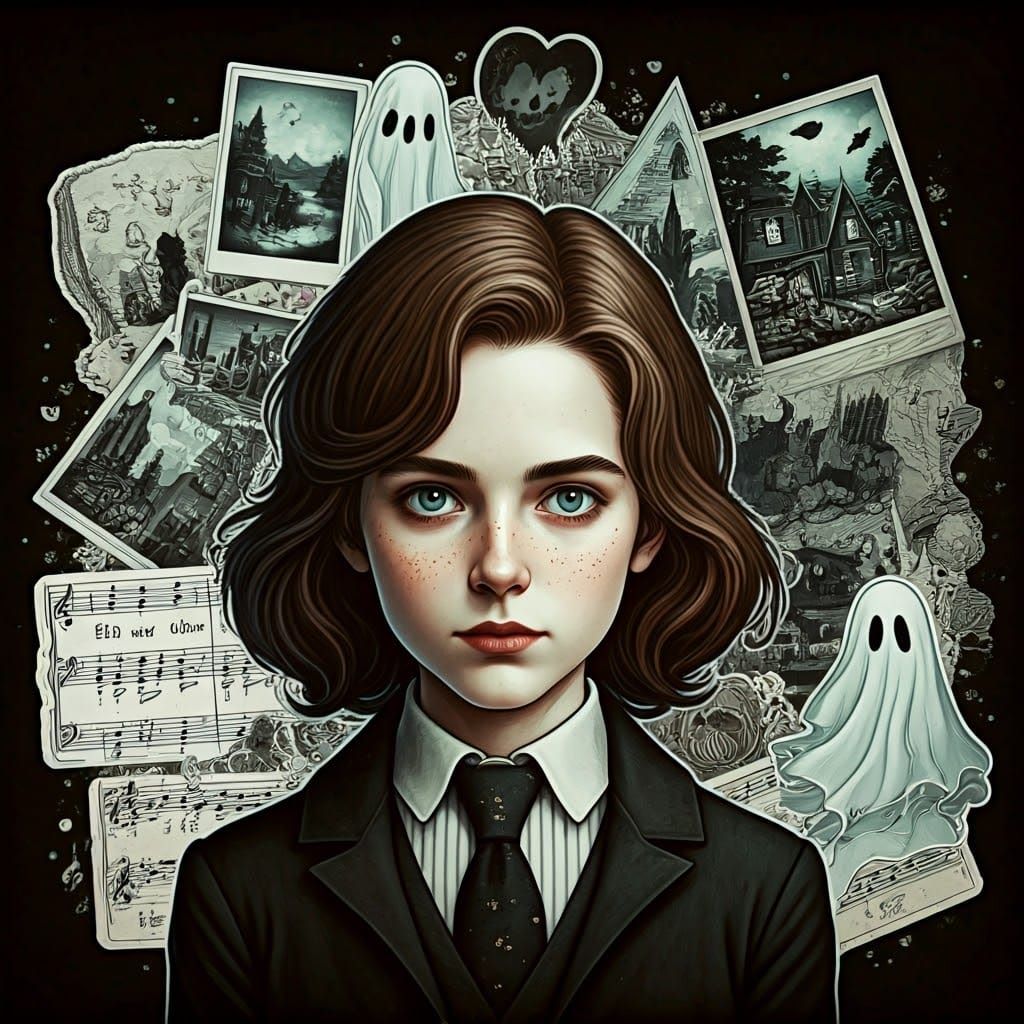 Haunted Collage Portrait with Chibi Halloween Stickers