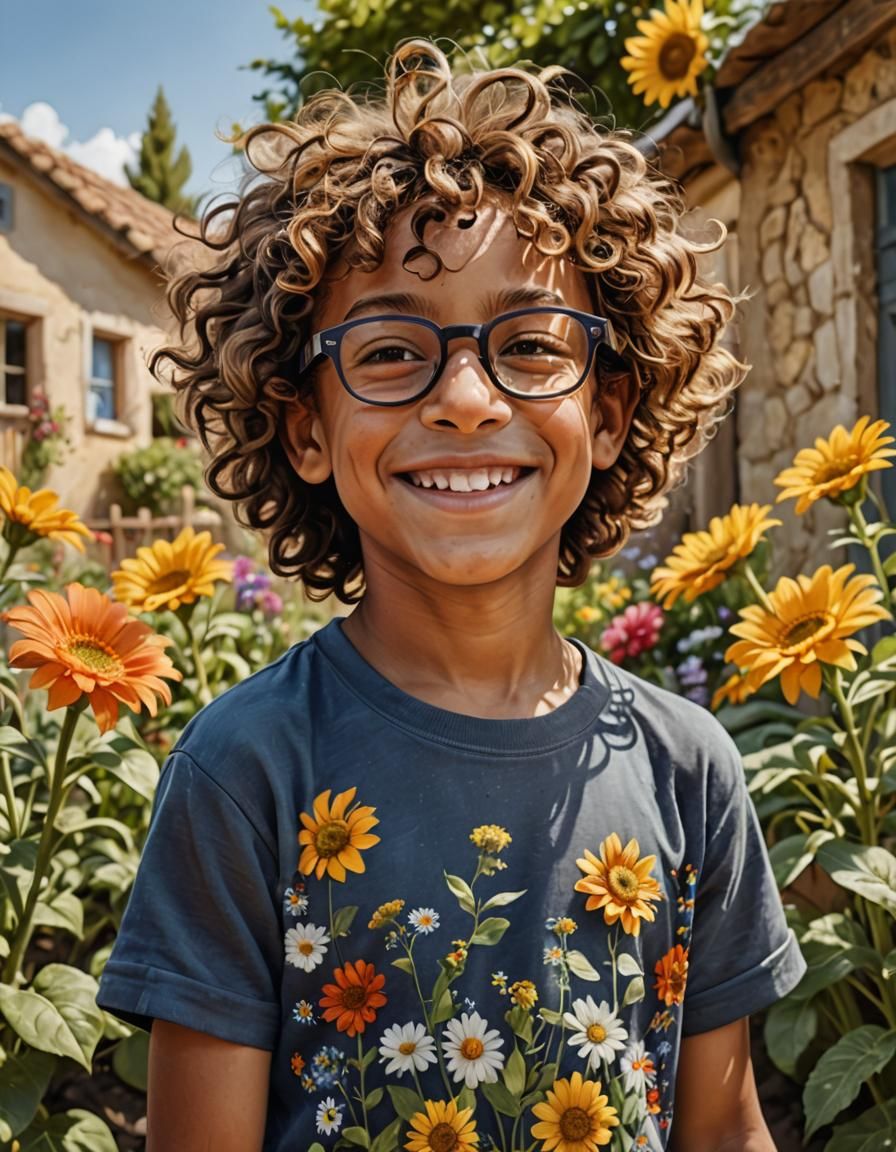 Smiling Boy Portrait in a Sunny Garden