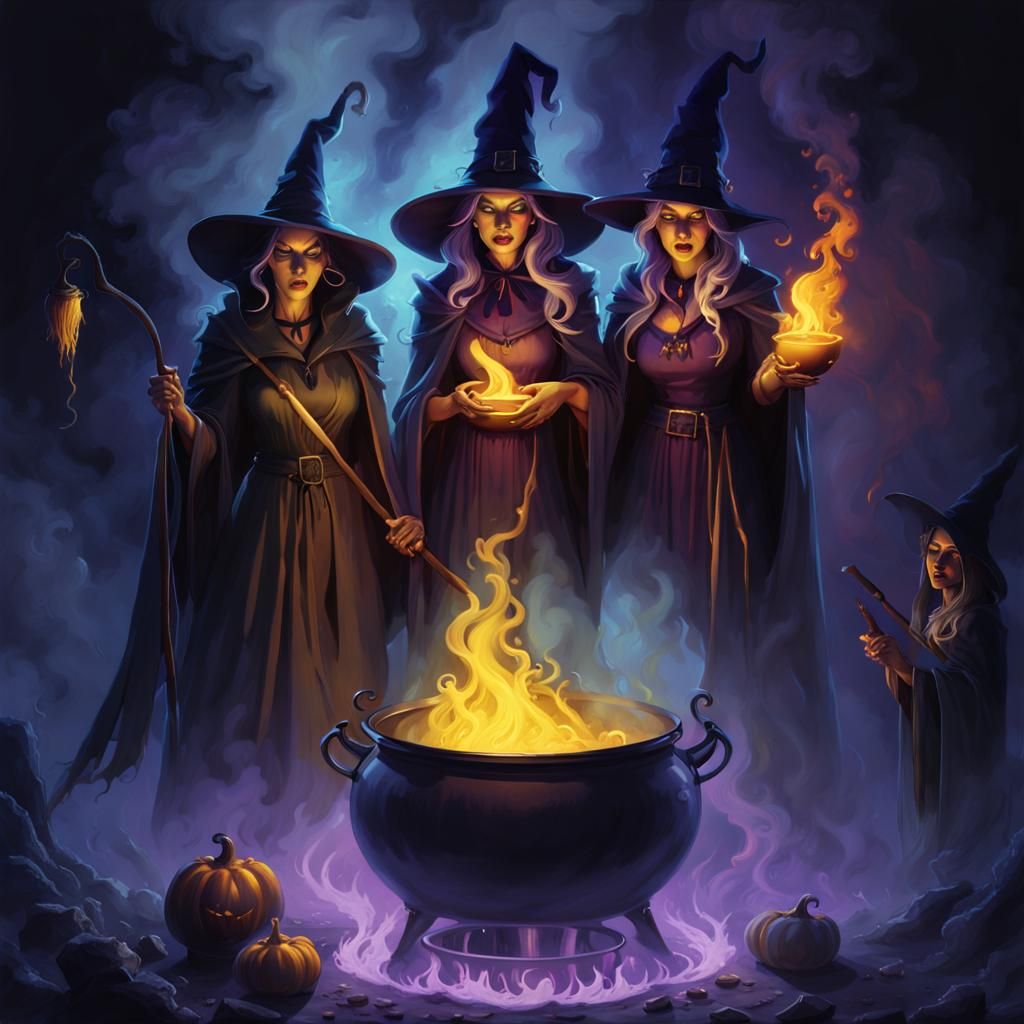 Witches' Halloween Brew: Dark Fantasy Digital Art