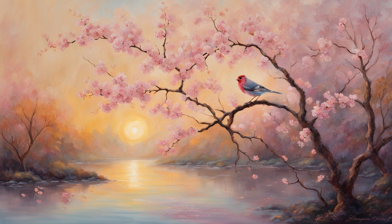 Pastel Finch in Golden Light Dreamscape
