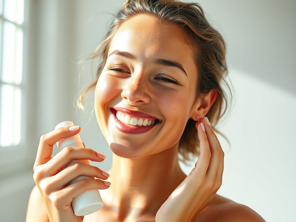 Radiant Woman with Glowing Skin, Inspired by Hyper-Realistic...