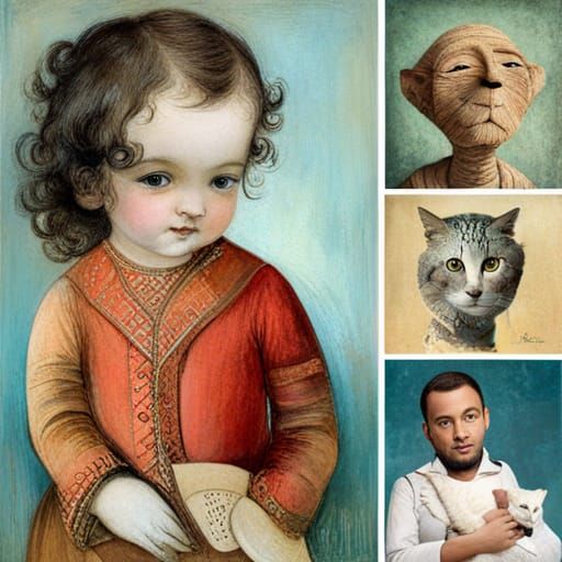 Toddler's Joy: A Cat Gift in Surreal Patchwork Style