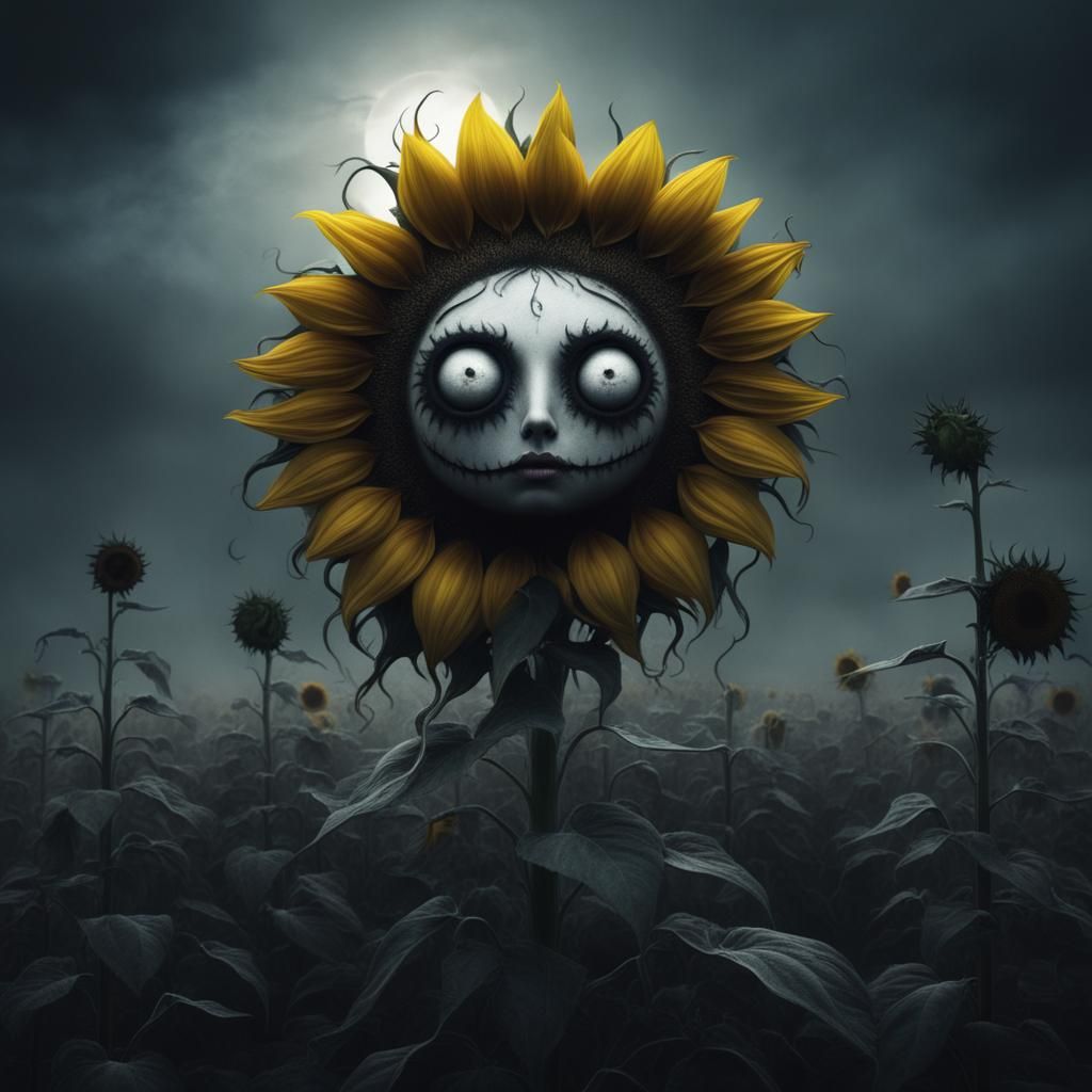 sunflower in tim burton style