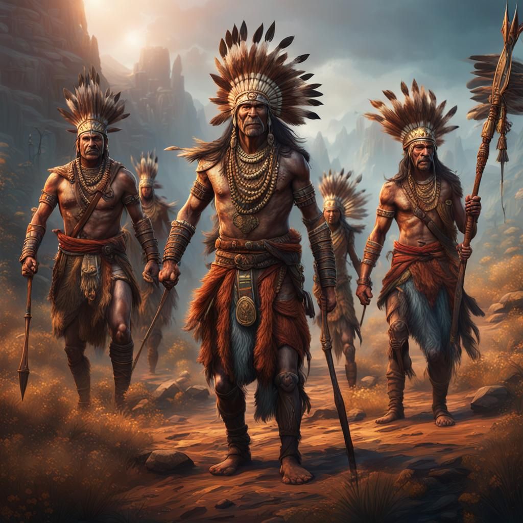 Indian Tribe with Spears: Detailed Matte Painting
