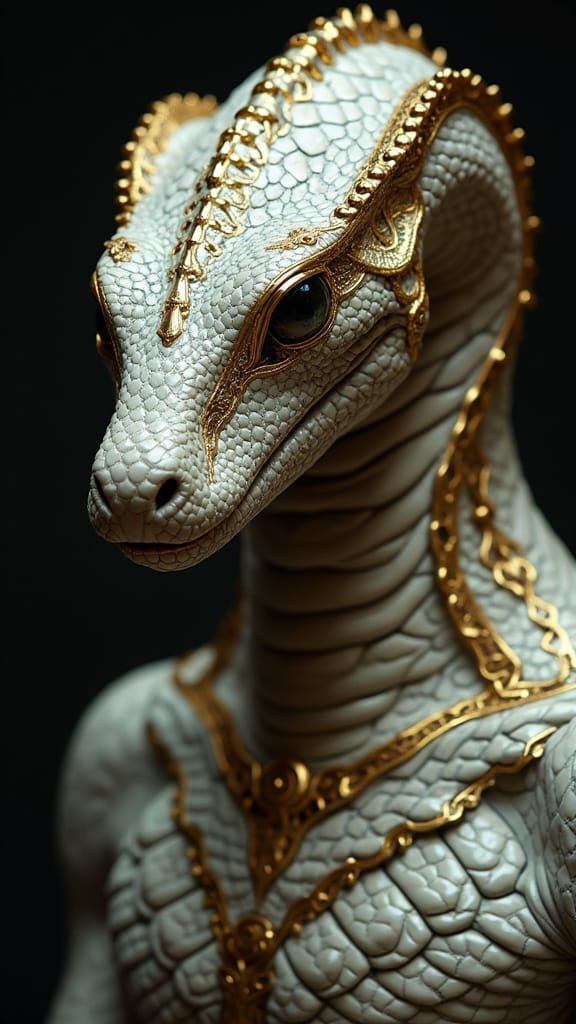 Anthropomorphic Titanoboa Portrait with Metallic Details