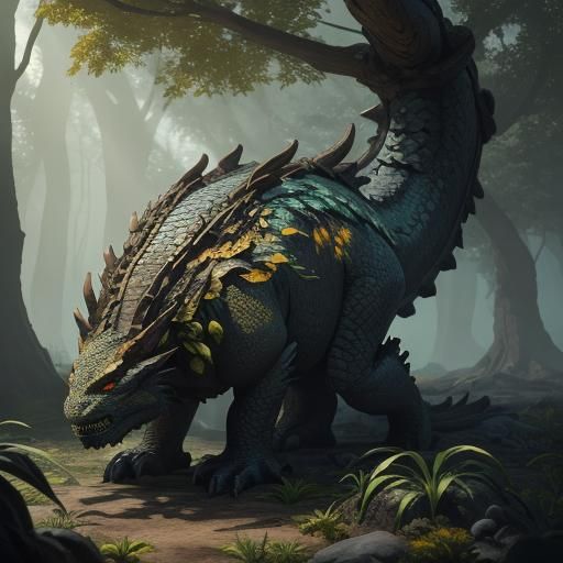 Wooden Dragon with Tree Foliage: Fantasy Concept Art