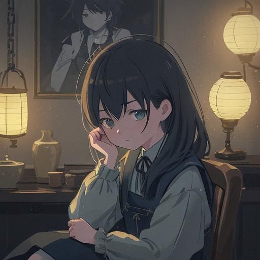 Sad Anime Portrait in 3D, Cinematic Lighting