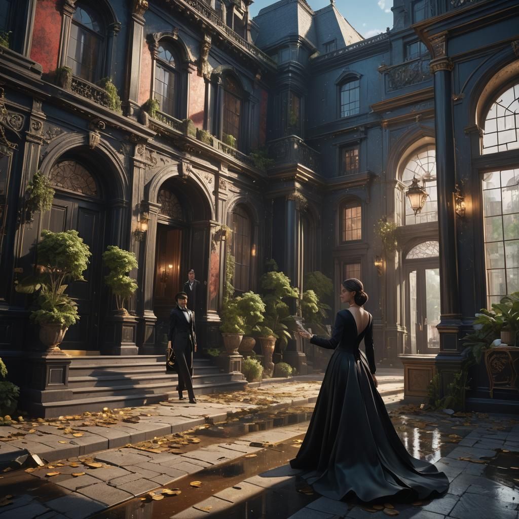 Female Agent Breaks Into Rich Home, Detailed Matte Painting