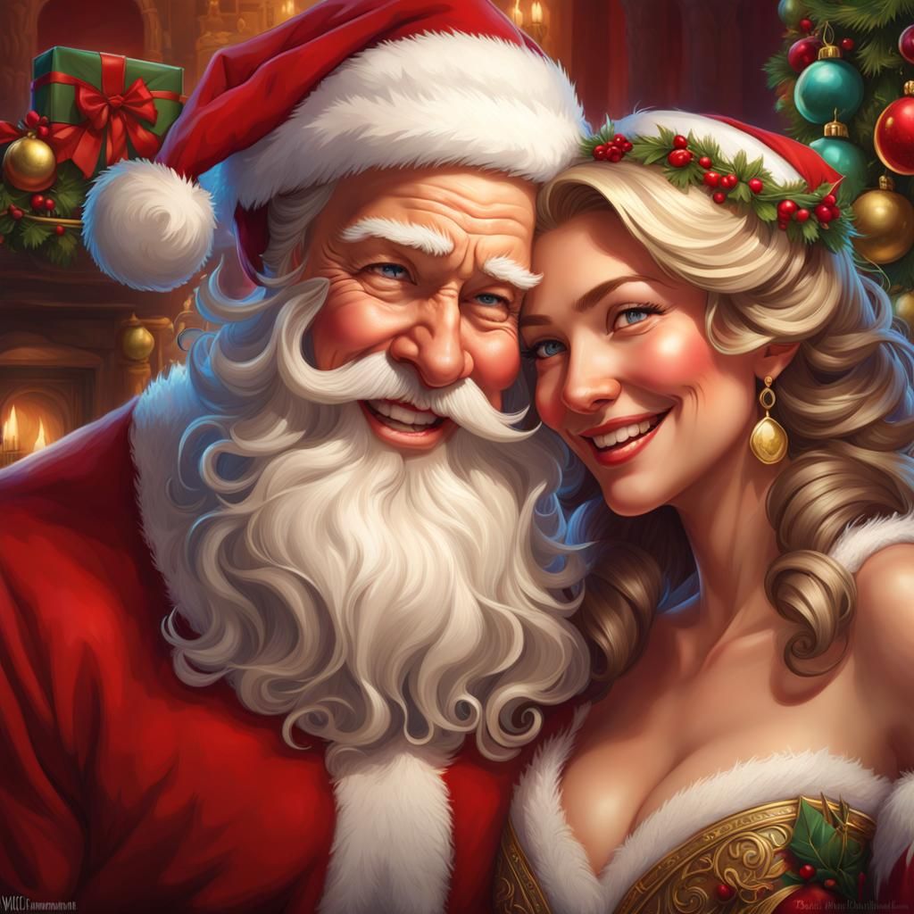 Perfect portrait of Santa Claus with one of his daughters, a very proud father