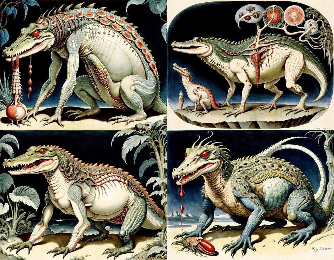 Surreal Egyptian Anatomy in Deep, Mysterious Colors