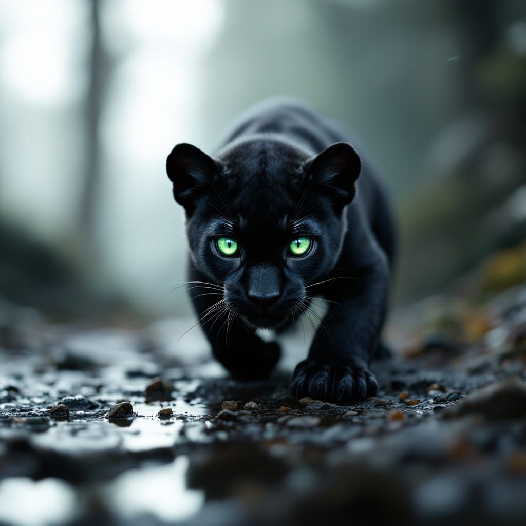 Hyperrealistic Baby Black Panther with Piercing Gaze