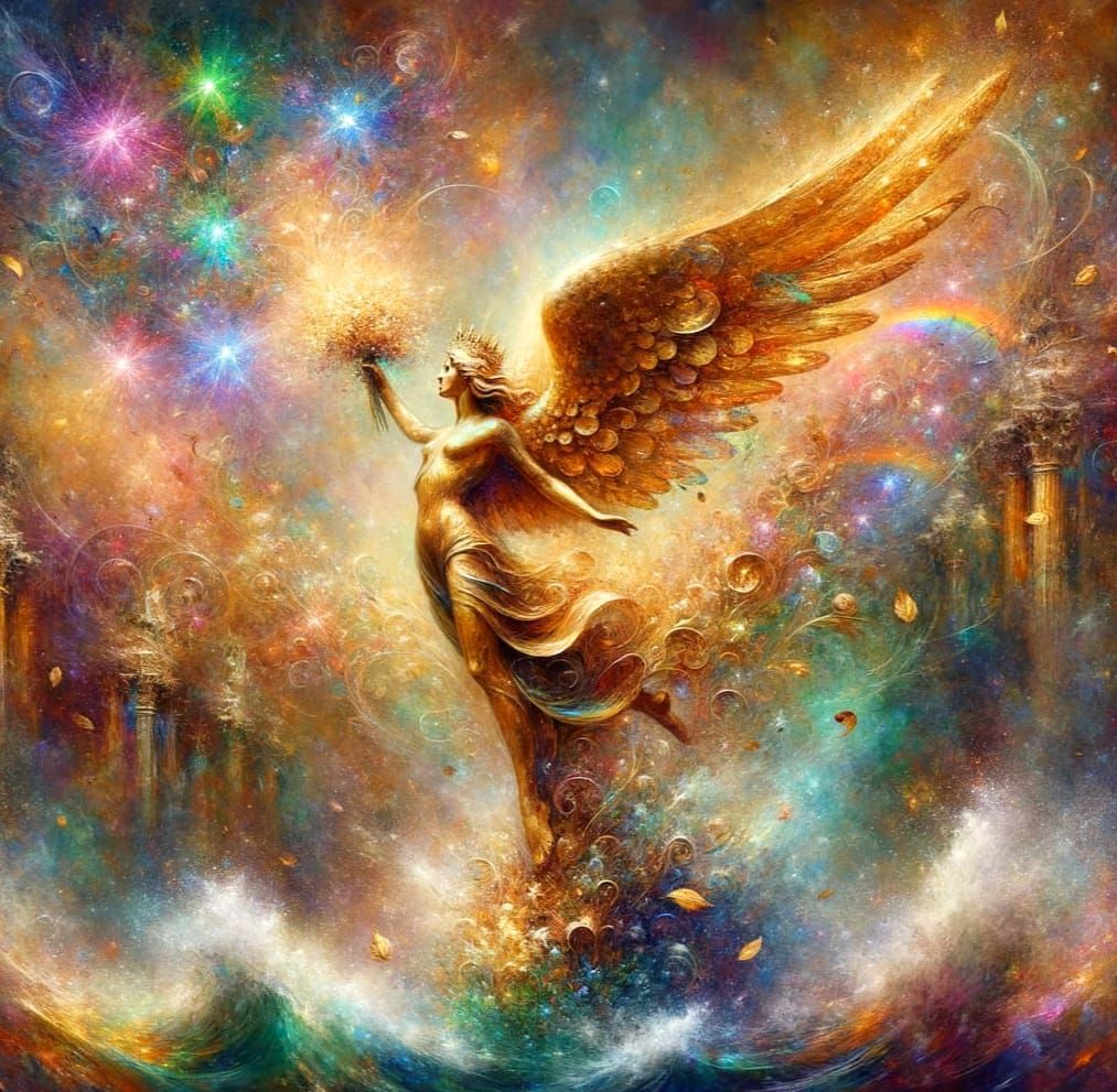 Golden Winged Statue Comes to Life in Vibrant English City