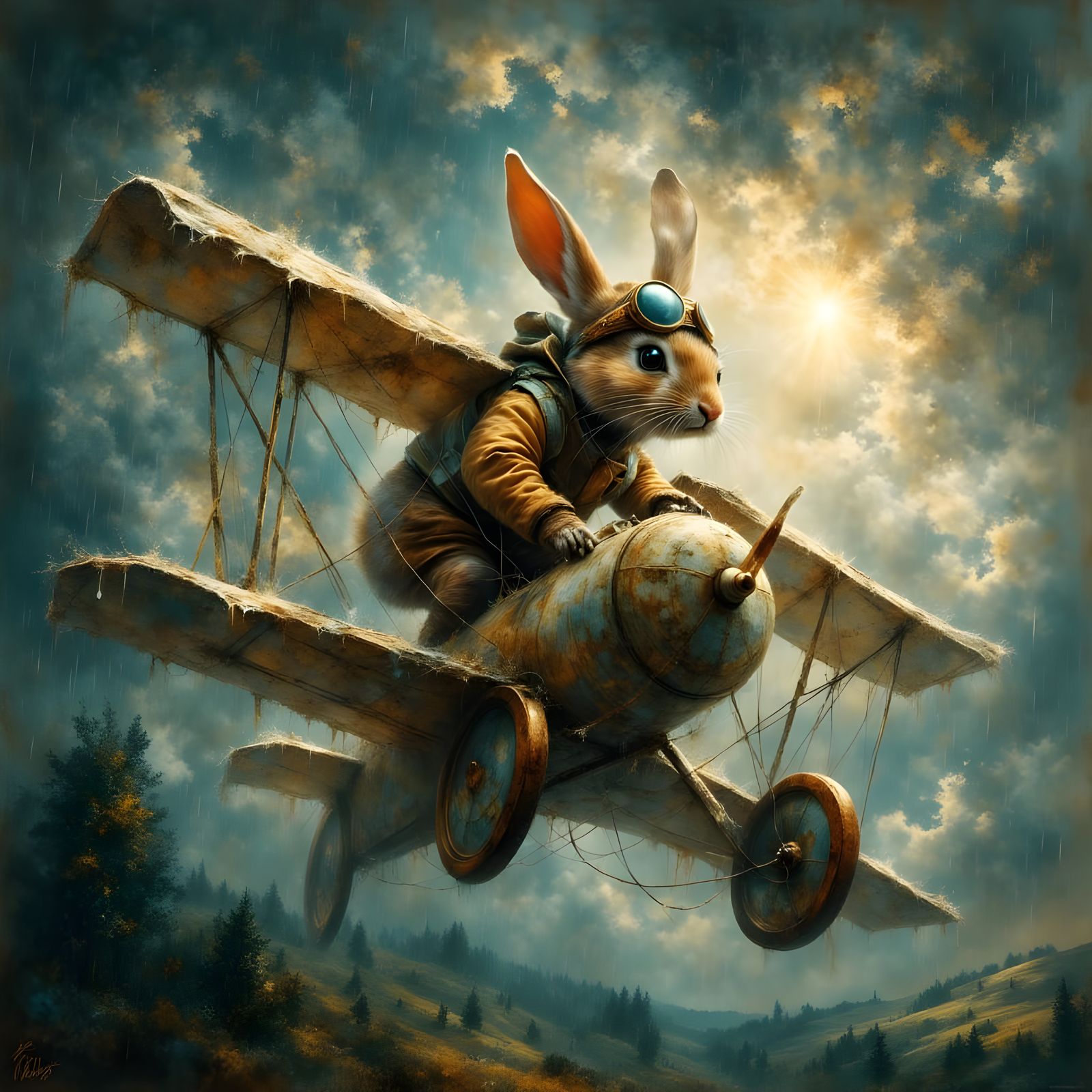 Courageous Rabbit Flies Through Storm in Homemade Plane