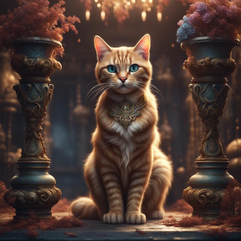 Fantastical Cat in Detailed Matte Painting