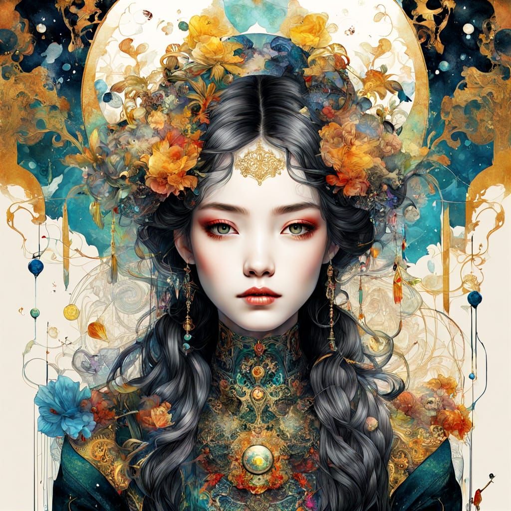 Art Nouveau Goddess in Golden Splendor