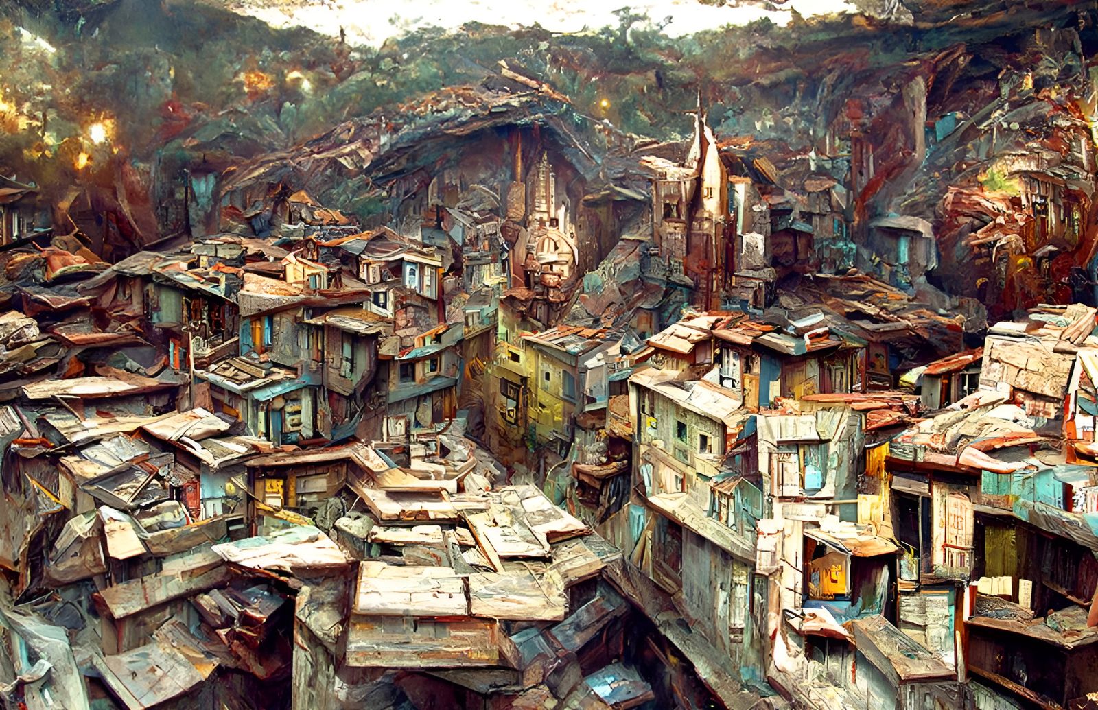 Organic Favelas: Detailed Oil Painting