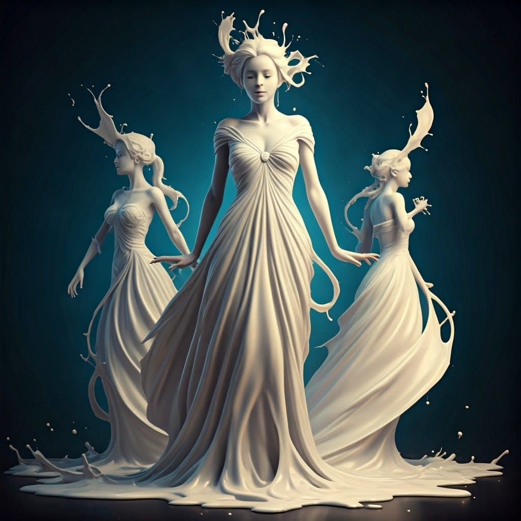 Elegant Women in Milk Dresses: Fantasy Concept Art