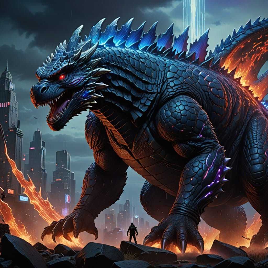 Godzilla Battles Majestic Dragon in Epic Fantasy Realm