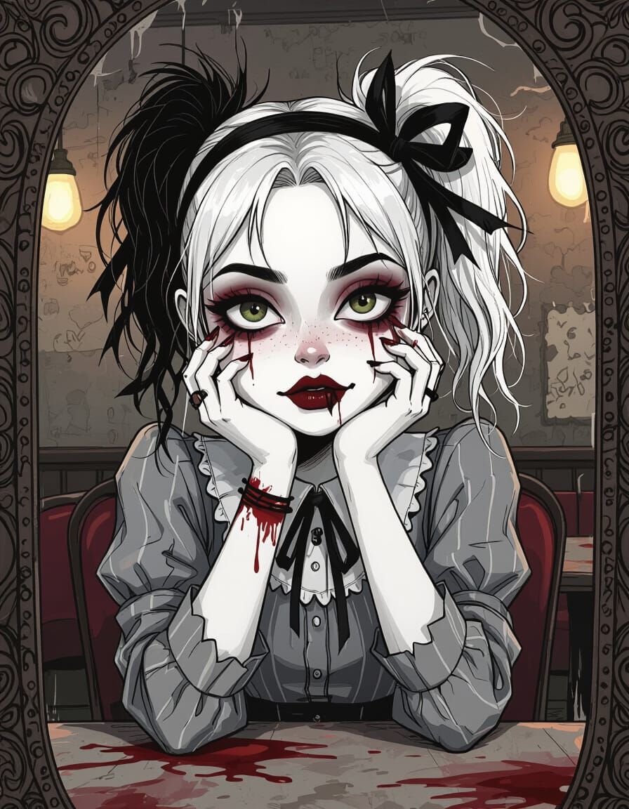 Eerie Ghost Girl in Cartoon Style