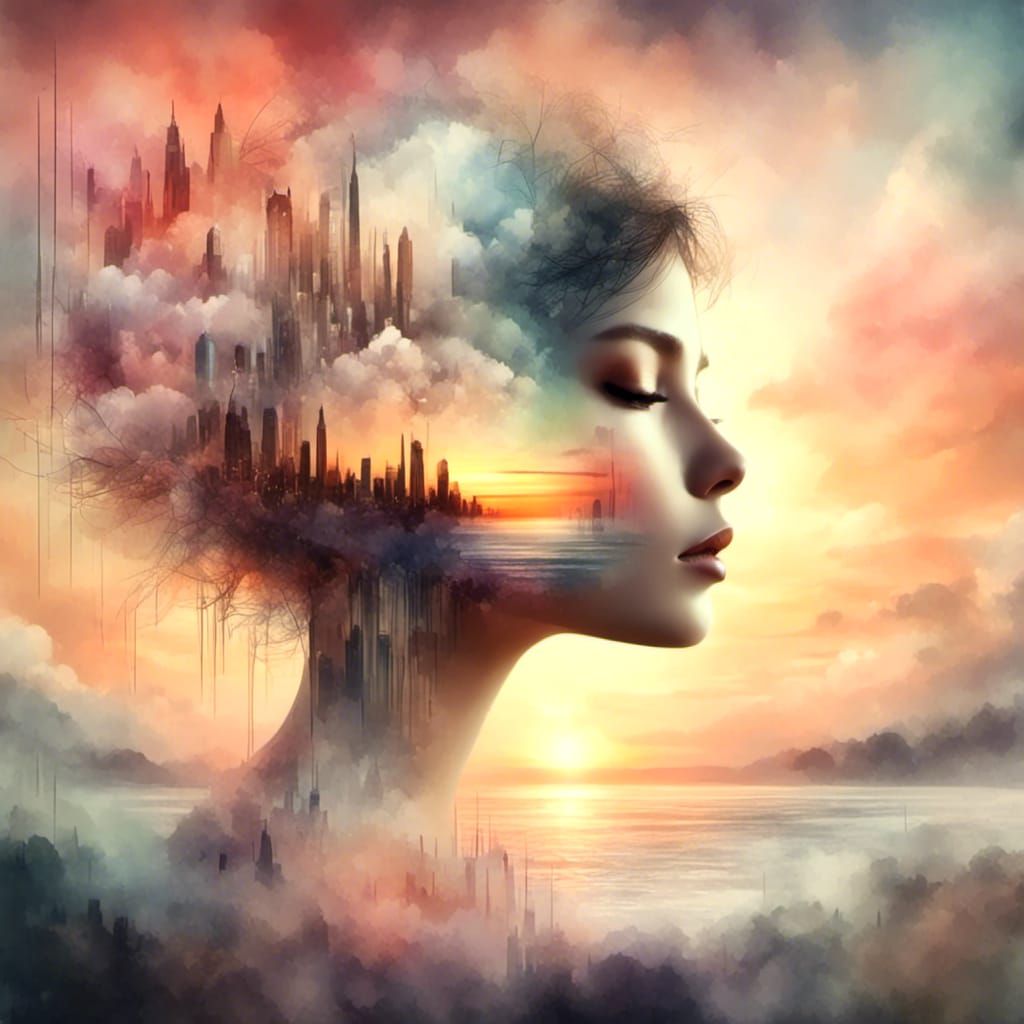 Dreamland Face Sunset Double Exposure Art