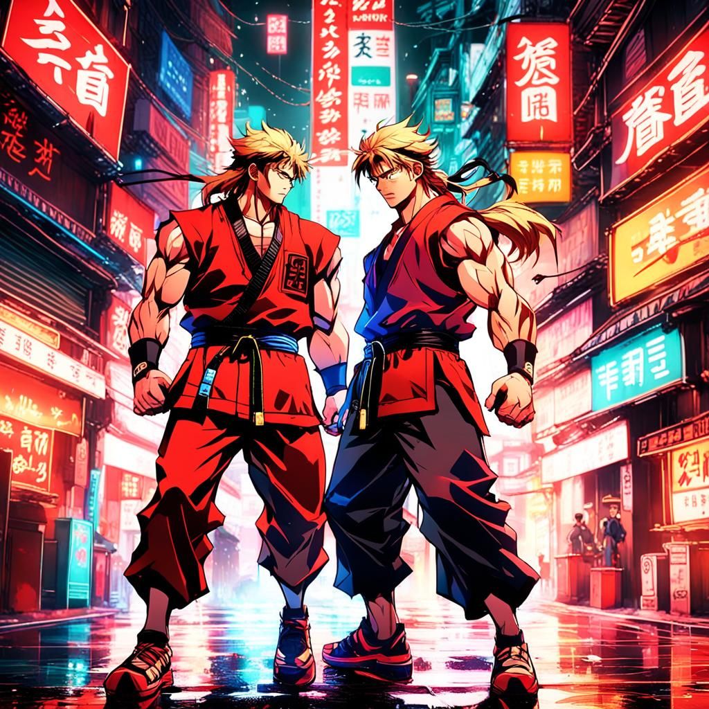 Ryu and Ken Masters: Neon Hong Kong Fight