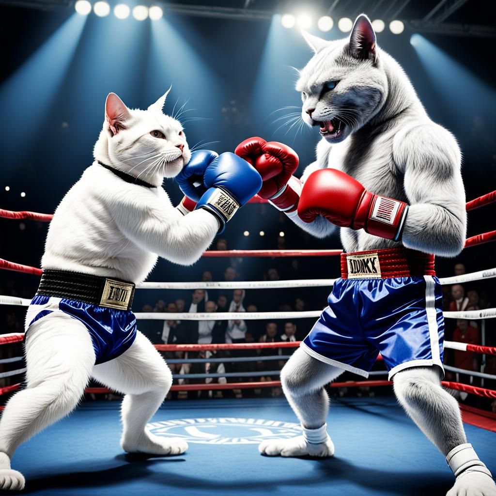 Anthropomorphic Cat Boxing Match in Candyland Wonderland
