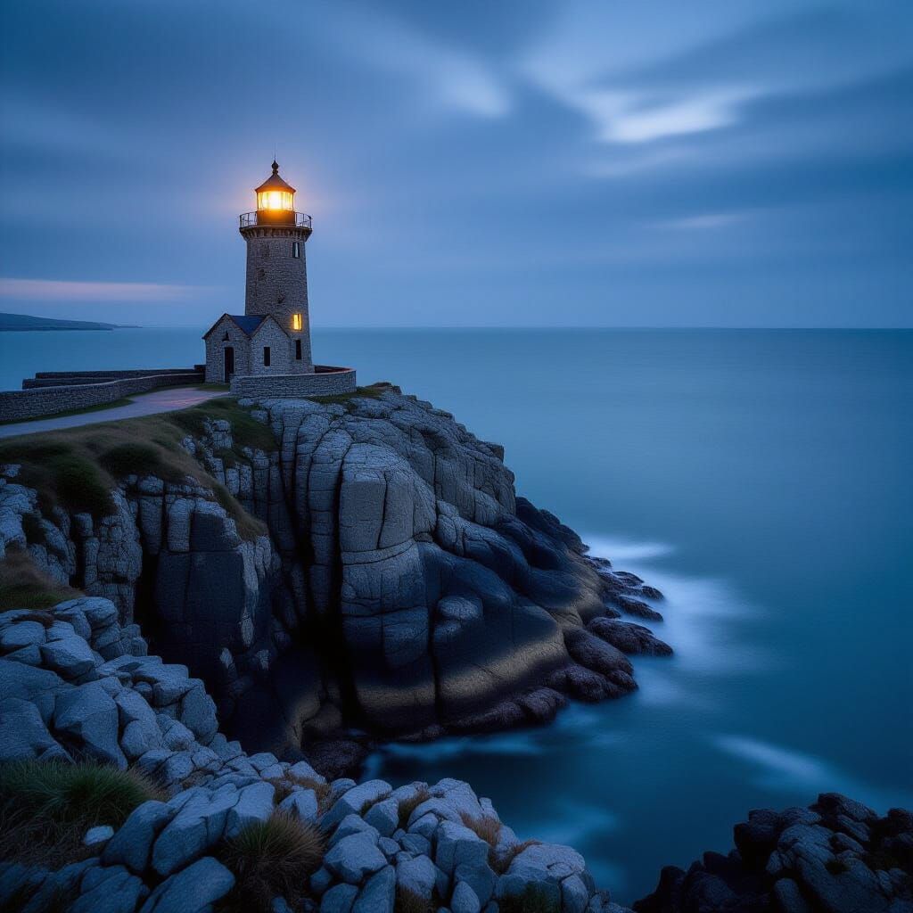Old Lighthouse on Rocky Cliff Illuminates the Darkness