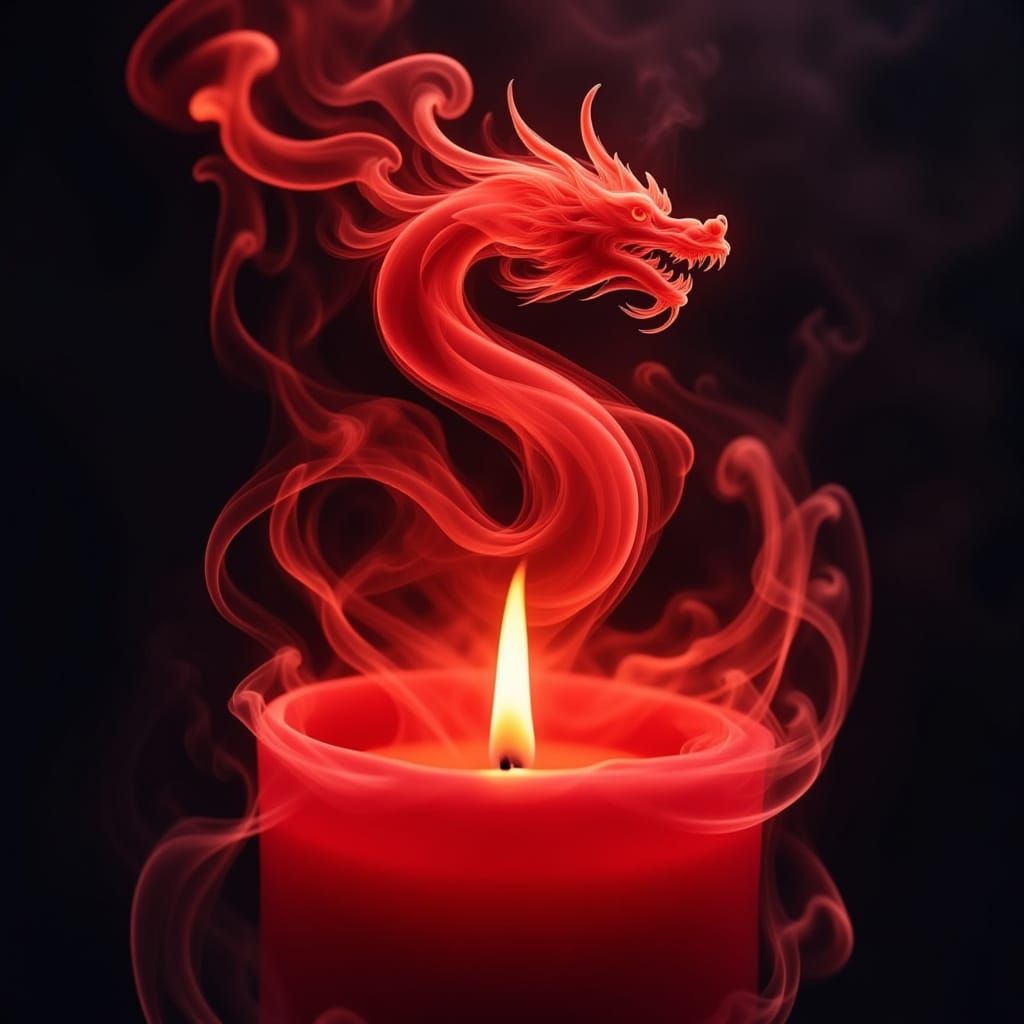 translucent red smoke from a red candle takes on the shape o...