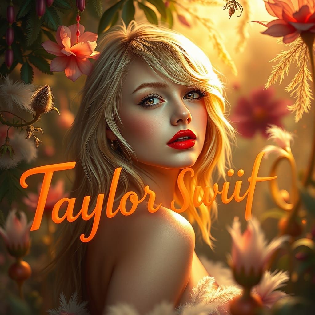 Blonde Woman with Red Lipstick in Dreamlike Environment