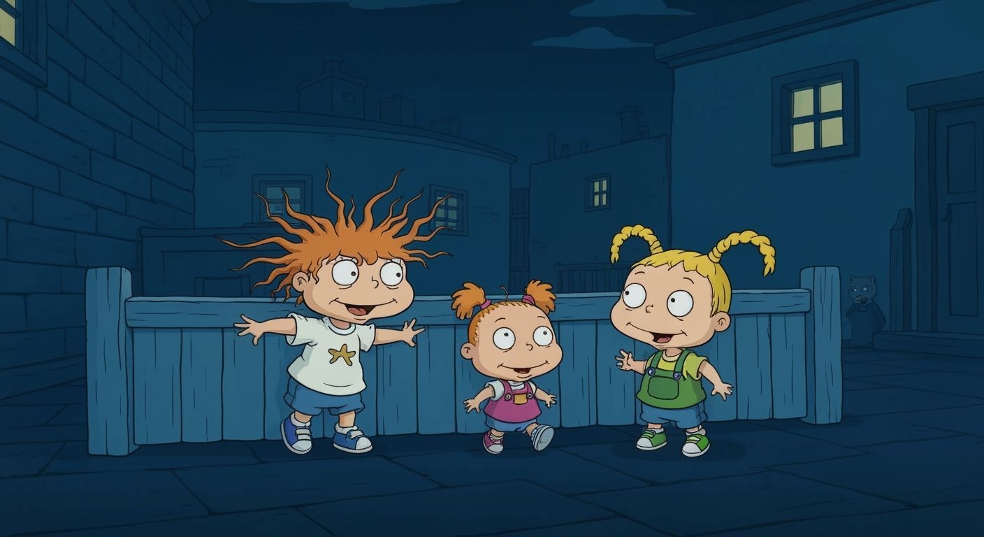 Rugrats Escape Playpen in Moody Cartoon Style