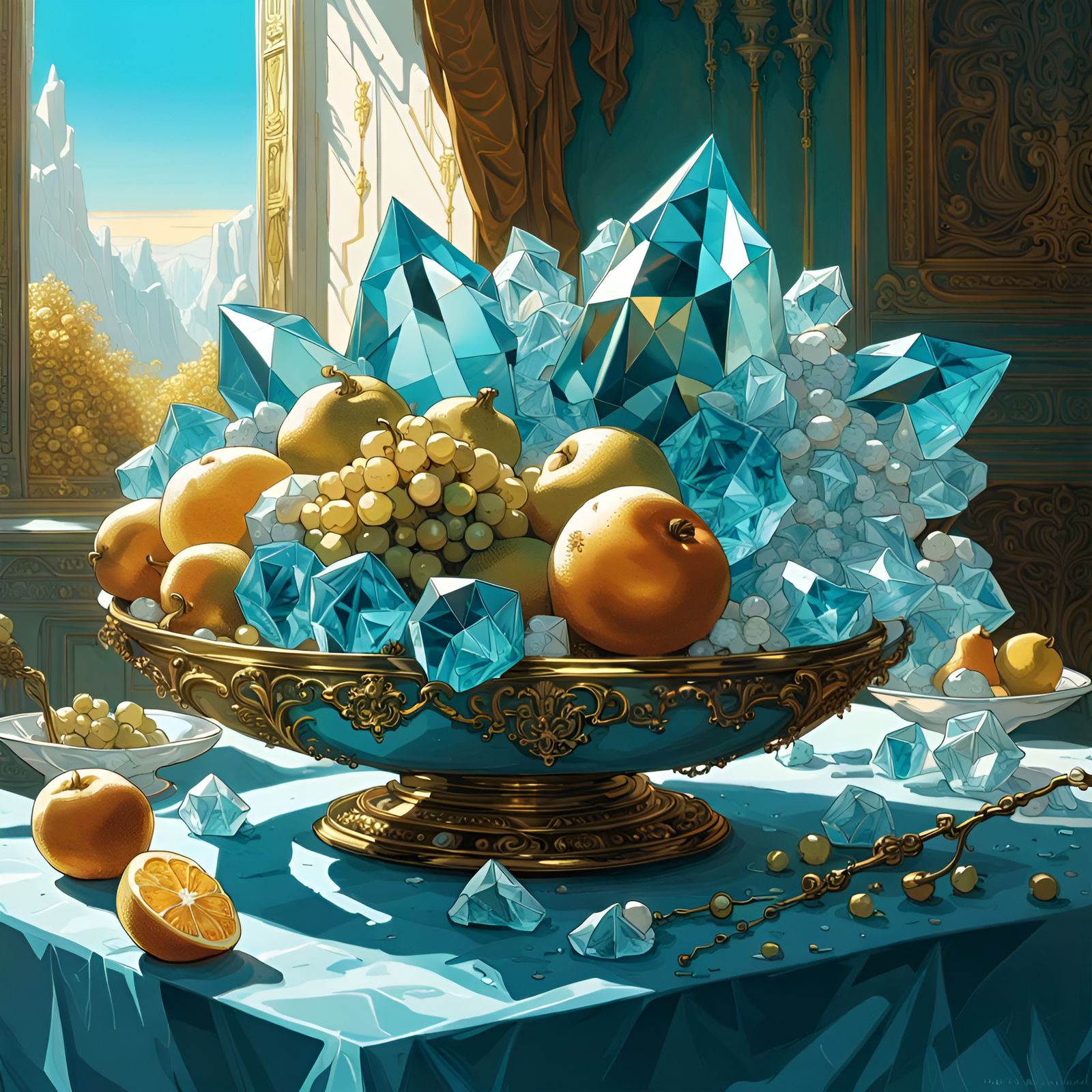 Crystallized Cornucopia with Crystal Fruit
