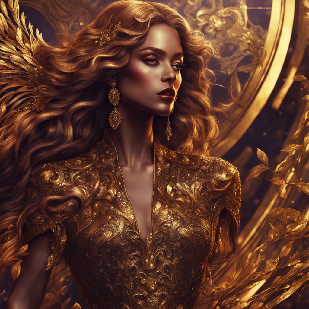 Glamorous Red Sequin Goddess in Baroque Opulence